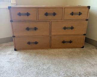Campaign-style 7-drawer dresser with brass pulls