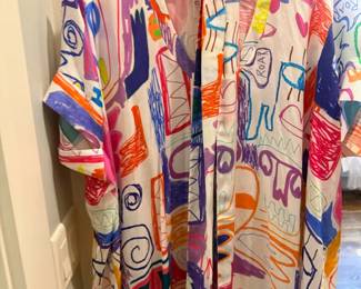 Artist-designed colorful painted kimono duster jacket