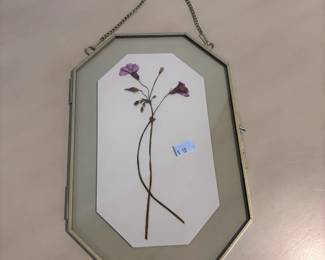 Pressed flower in octagonal brass hanging frame