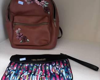 Pink floral leather backpack and Vera Bradley wristlet