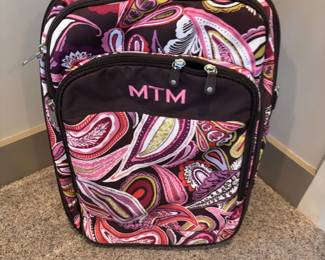 Vera Bradley-style paisley rolling carry-on suitcase, monogrammed