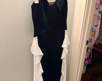 Black and white ruffled cocktail dress