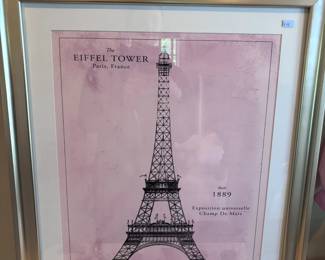 Framed Eiffel Tower print, gold frame, close-up