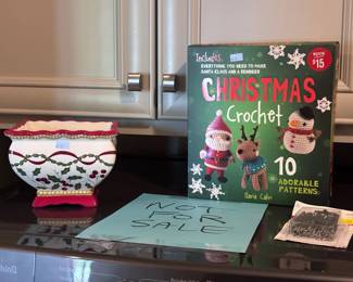 Christmas Crochet pattern book and holiday ceramic planter