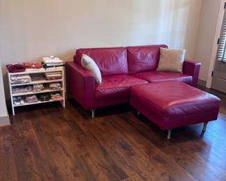 Burgundy leather sectional sofa with chaise