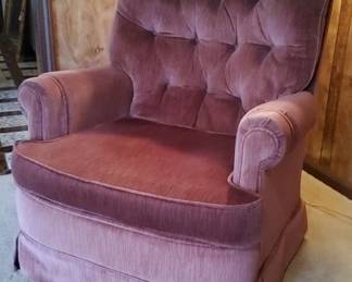 PRESALE - $100 EACH THIS ARE QUALITY LIKE NEW VINTAGE VELVET TUFTED PINK/ROSE PAIR OF ROCKER SWIVEL CHAIRS(BARELY USED)