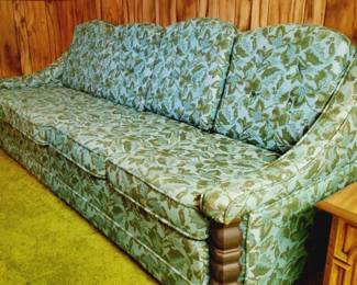 Mid Century Turquoise Floral Sofa, MCM Hollywood Regency Extra Long Sofa, Boho Turquoise Couch, Vintage