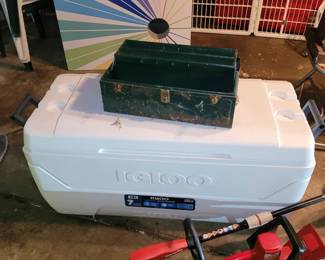 Lawn tools, Metal Toolbox, Large Igloo Cooler