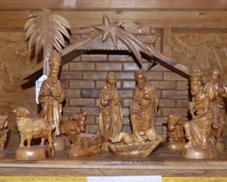 Large Scale Carved Olive Wood Manger Scene