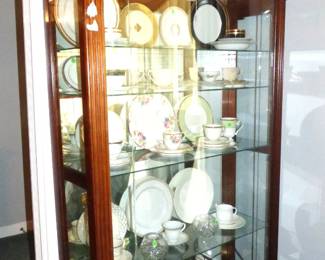 Unusual Display Cabinet (See Next 2 Pictures) With various place settings by Lenox, Wedgwood, Christian Dior & more