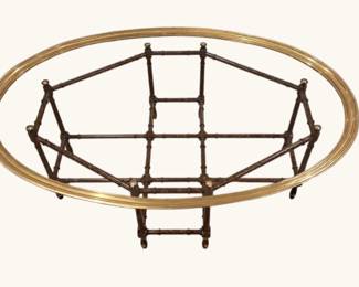 Baker Hollywood Regency Faux Bamboo Brass Tray Top Coffee Table