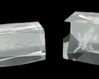 Pair of 3D Crystal Glass Paperweights