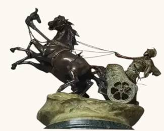 A. De Luca Bronze Roman Chariot Sculpture
