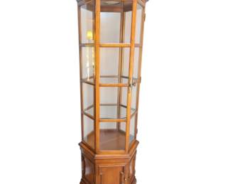 Traditional Wood Corner Display Cabinet with Glass Shelves  76.5 in. Tall Edit with AI