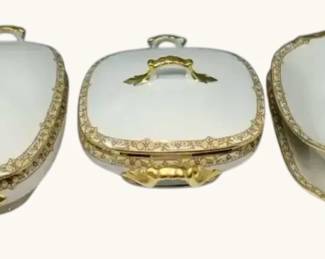 Limoges France Vignaud China Serving Pieces with Gilt Handles
