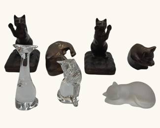 Collection of Glass and Metal Cat Figurines