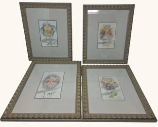 Collection of Four Framed Watercolor Bird Paintings  Signed