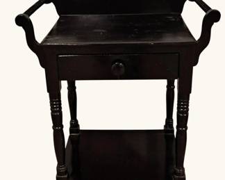 Vintage Black Painted Accent Table with Gallery Back and Single Drawer