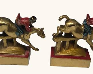 Vintage Paul Herzel Fox Hunt Bookends  Signed Bronze