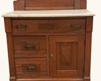 Antique Victorian Walnut Marble Top Washstand Commode on Casters