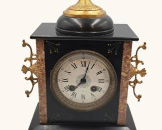Antique French Style Black Marble Mantel Clock with Gilt Ormolu Mounts