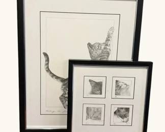 Framed Cat Art Prints  Two Friends of Cats  Pair