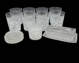 2063 Waterford Lismore Crystal Tumblers with Covered Dish