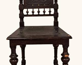 19th Century Embossed Leather Side Chair with Brass Nailhead Details