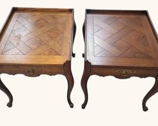 Baker Furniture French Provincial Oak  Burl Wood Side Tables, Circa 1960s