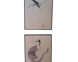 Aurore de la Morinerie Framed Art Prints Cat and Perched Bird Pair Edit with AI