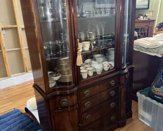 Drexel English Regency Style “Turkey Breast” Curved Corner China Cabinet