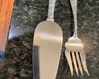 Stieff "Rose" Sterling Serving Fork & Cake Slice Knife