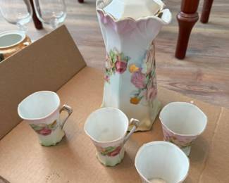 Vintage Hot Chocolate / Coffee Pitcher with lid, Cups and Platters