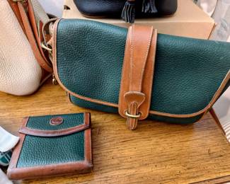 Vintage 1990's Dooney & Bourke Green AWL Leather Equestrian Bag and wallet