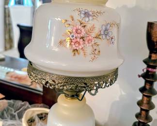 Antique Glass Hurricane Electric Lamp