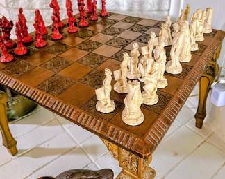 American Revolutionary War Chess Set - and wood carved table