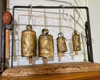 Vintage Bianzhong Table Top Chinese Cow Bells with Leather Striker