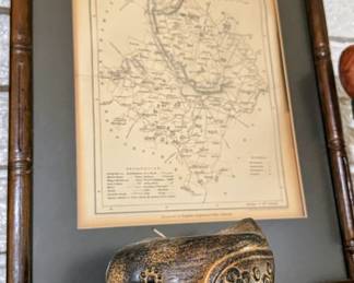 Hans De Jong ceramic Bird & Framed Huntingdonshire County Map Dugdale Archer 1845 Huntingdonshire county map 1845