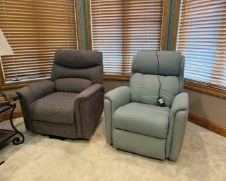 The left recliner is a senior lift chair. The recliner on the right is just a recliner