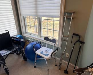 Medical supplies and tools - wheelchair, shower chair, crutches, canes, medicine ball
