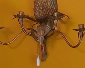 Vintage Gold Gilt Pineapple 4 Candle Italian  Style Metal Wall Sconce