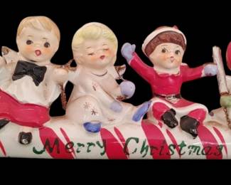 RARE VINTAGE COMMODORE MERRY CHRISTMAS CANDY CANE SLEIGH MCM CERAMIC JAPAN