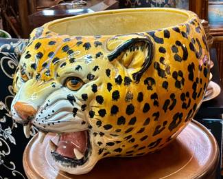 Vintage Hand Painted Leopard Planter