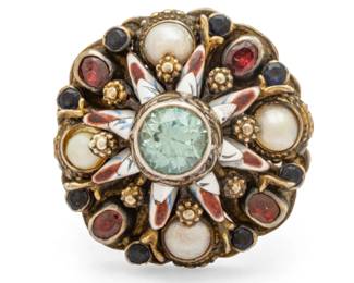 Lot 14 Austro Hungary Ring: Blue Zircon, Garnet, Pearl, Size 5 3/4 17 g 1 PC