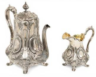 Lot 41 Henry Wilkinson & Co (Sheffield, England) Sterling Silver Coffee Pot and Creamer 1856, H 10.2" 34.5 t oz 2 PCS