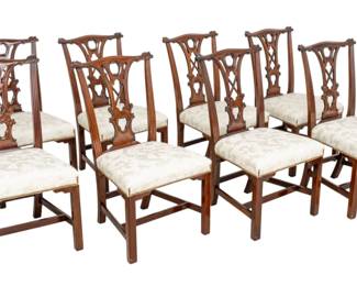 Lot 51 Kindel Furniture Company (American) Irish Georgian Mahogany Dining Side Chairs 20th C., H 38" W 21" Depth 18.75" 8 PCS