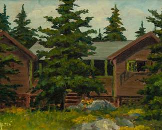 Lot 1000 Mathias J. Alten (American, 1871-1938) Oil on Artist Board, Ca. 1934, 'Cabin in Michigan Woods', H 7.5" W 10"