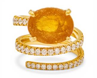 Lot 9 10 Ct Yellow Sapphire, Diamond and 18k Yellow Gold Ring Size 6 11.7 g