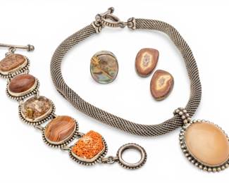 Lot 16 Stephen Dweck, Sterling and Gemstone Necklace, Bracelet, Earrings, Ring 1996, 5 PCS