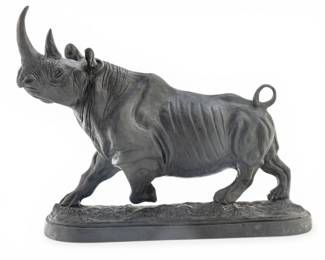Lot 1023 Irénée Rochard (French, 1906-1984) Bronze Sculpture Mid 20th C., 'Rhinocéros', H 15.5" W 8" L 21"